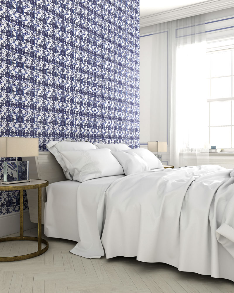 ruang tidur wallpaper nuansa biru